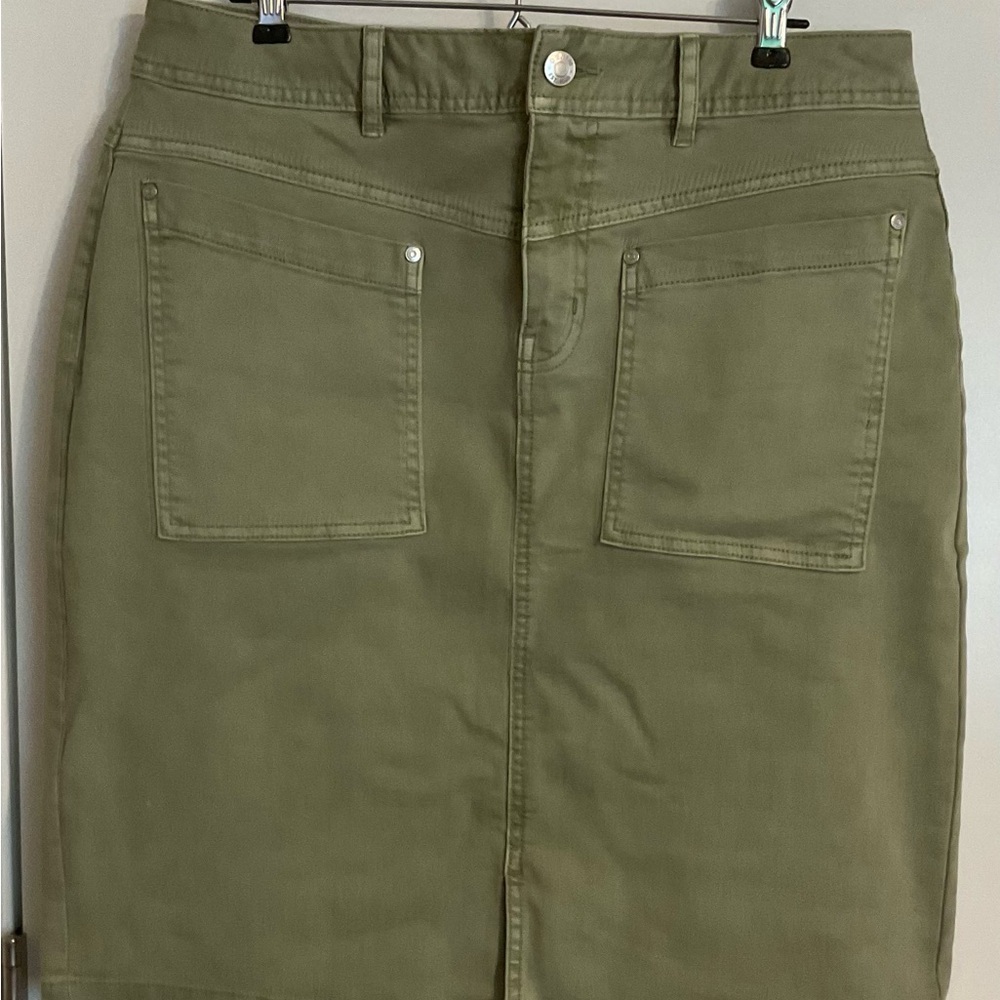 Cato Olive Denim Pencil Skirt with Pockets